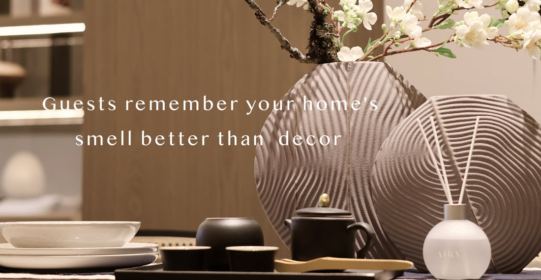 Airy Japanese reed diffuser in a minimalist Zen interior, illustrating the neuroscience of scent and the biology of home sanctuaries for high-end British wellness and interior design.