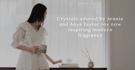 Airy crystal fragrance stones inspired by celebrity luxury trends from Victoria Beckham and Jennie Kim, featuring minimalist Japanese aesthetic and perfume-grade scents for high-end home rituals.