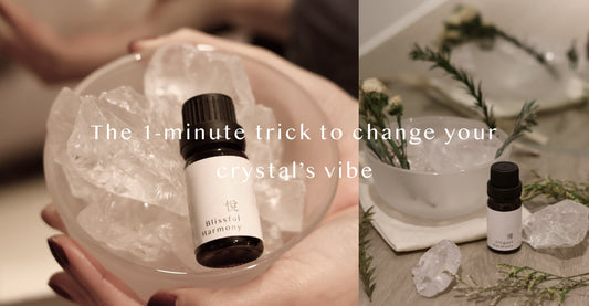 Airy crystal fragrance stones decorated with dried botanical flowers, demonstrating a minimalist 1-minute luxury home styling trick using perfume-grade oils for personalised interior spaces.