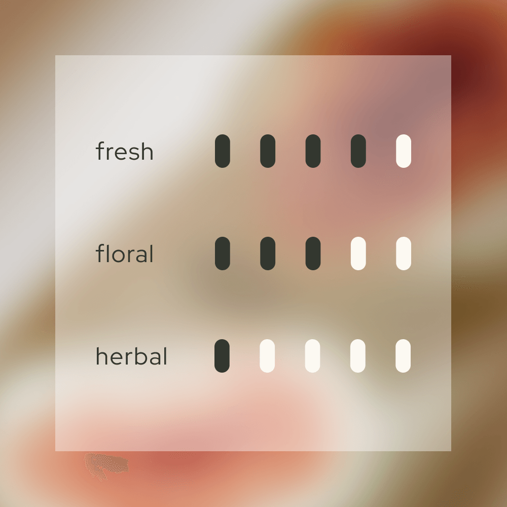 Scent intensity scale for Mystic Essence 空: High freshness with a balanced floral heart and subtle herbal undertones. This visual guide highlights the dewy, uplifting Tokyo Sakura and Lychee profile, ideal for those seeking a bright and weightless home fragrance.